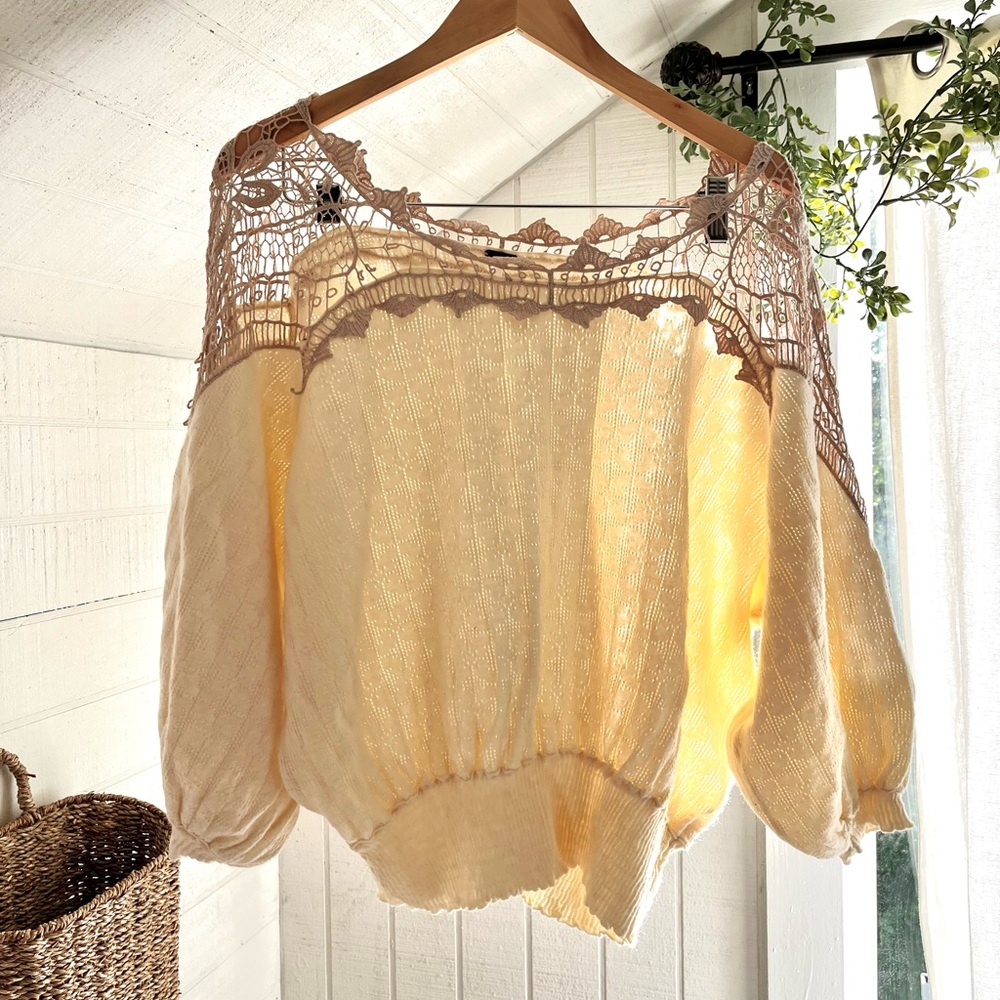 FREE PEOPLE Cream Crochet Sweater